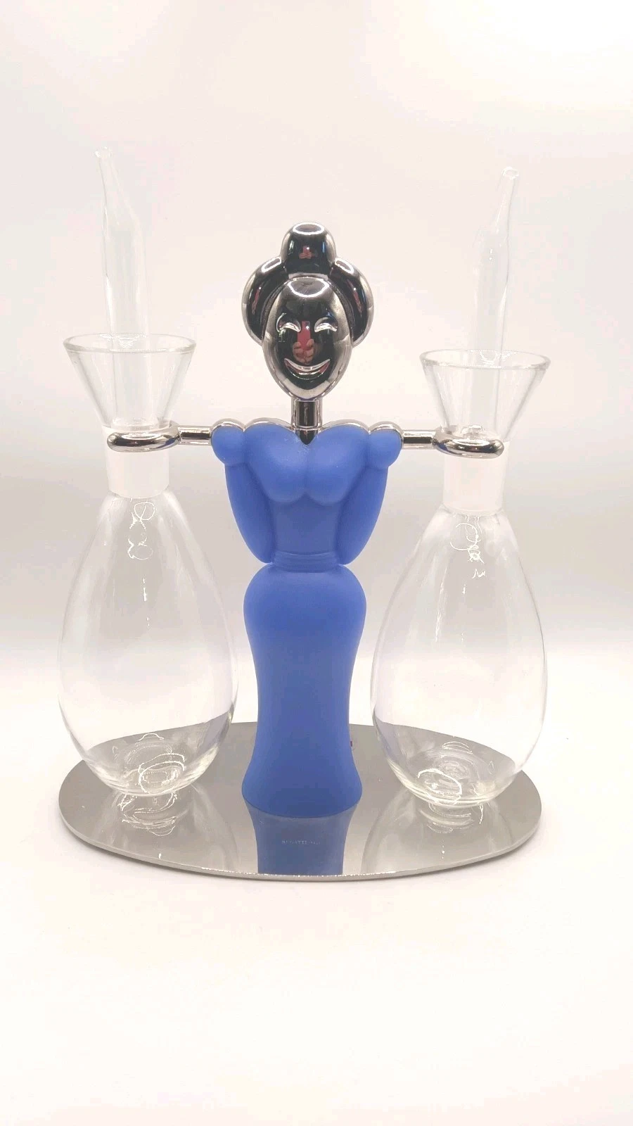 **RARE** Italy Casa Bugatti Trattoria Oil + Vinegar Cruet Set Blue Lady Figure