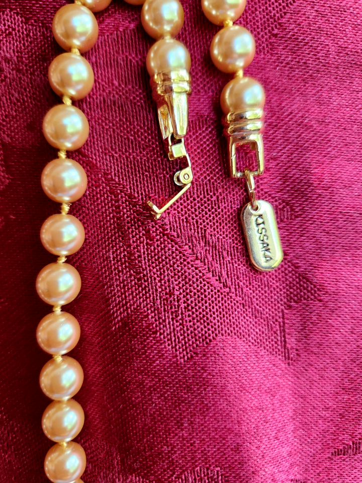 Kissaka Necklace Faux Gold Pearl Single Strand 18