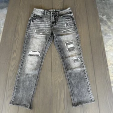 Nova Industry Skinny Jeans Mens 32x28 Gray Wash Distressed Ripped Stretch Denim