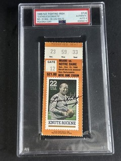 Lou Holtz Signed Catholics vs Convicts Miami Notre Dame Ticket PSA/DNA 9 AUTO