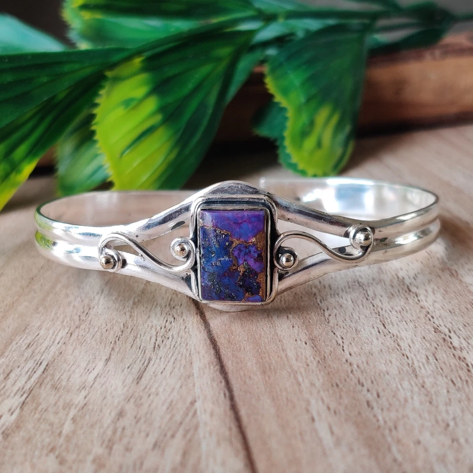 Pulseira de presente de casamento prata esterlina 925 pedra preciosa turquesa cobre roxo PG7876 - Imagem 2 de 4