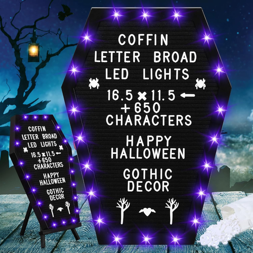 Sarg Buchstaben Brett mit Ständer eingebaute LED Lichter 620 Figuren Halloween 17" - Bild 8 von 13