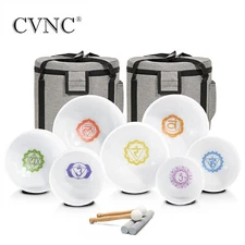 CVNC 432Hz 7"-12" 7 Pcs Chakra Pt Crystal Singing Bowl W/ Case Sound HealingYoga