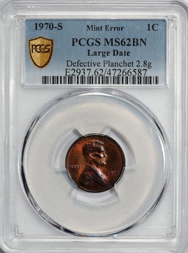 Centavo Lincoln S 1970 PCGS MS62 golpeado 2,8 gramos planchet defectuoso error como nuevo - Imagen 3 de 4
