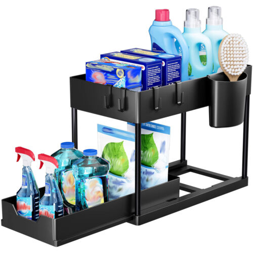 2 Etagen Unter Waschbecken Regal Badezimmer Küchenschrank Spülschrank Organizer - Bild 13 von 19