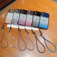 For iPhone 17 Pro 16E 15 14 12 11 Colorful Heart Pattern Phone Case With String