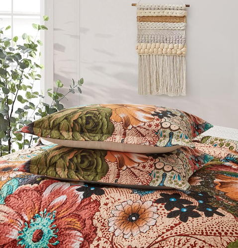 3 Piece Boho Floral Quilt Sets for All Season, King Size 96''X106'', Microfiber - Picture 5 of 7