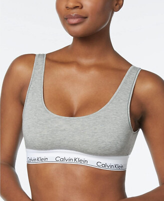 Calvin Klein Womens Logo Band Bralette, Grey Heather, XL