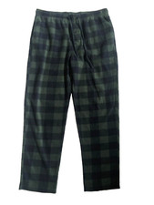 Men's Size L Fleece Sleep Pant Loungewear Pajama Plaid Green/Navy Drawstring