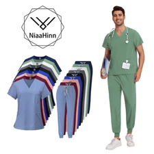 Men's Stretch Medical Scrub Set Top & Jogger Pants for Nurses, Doctors Workers