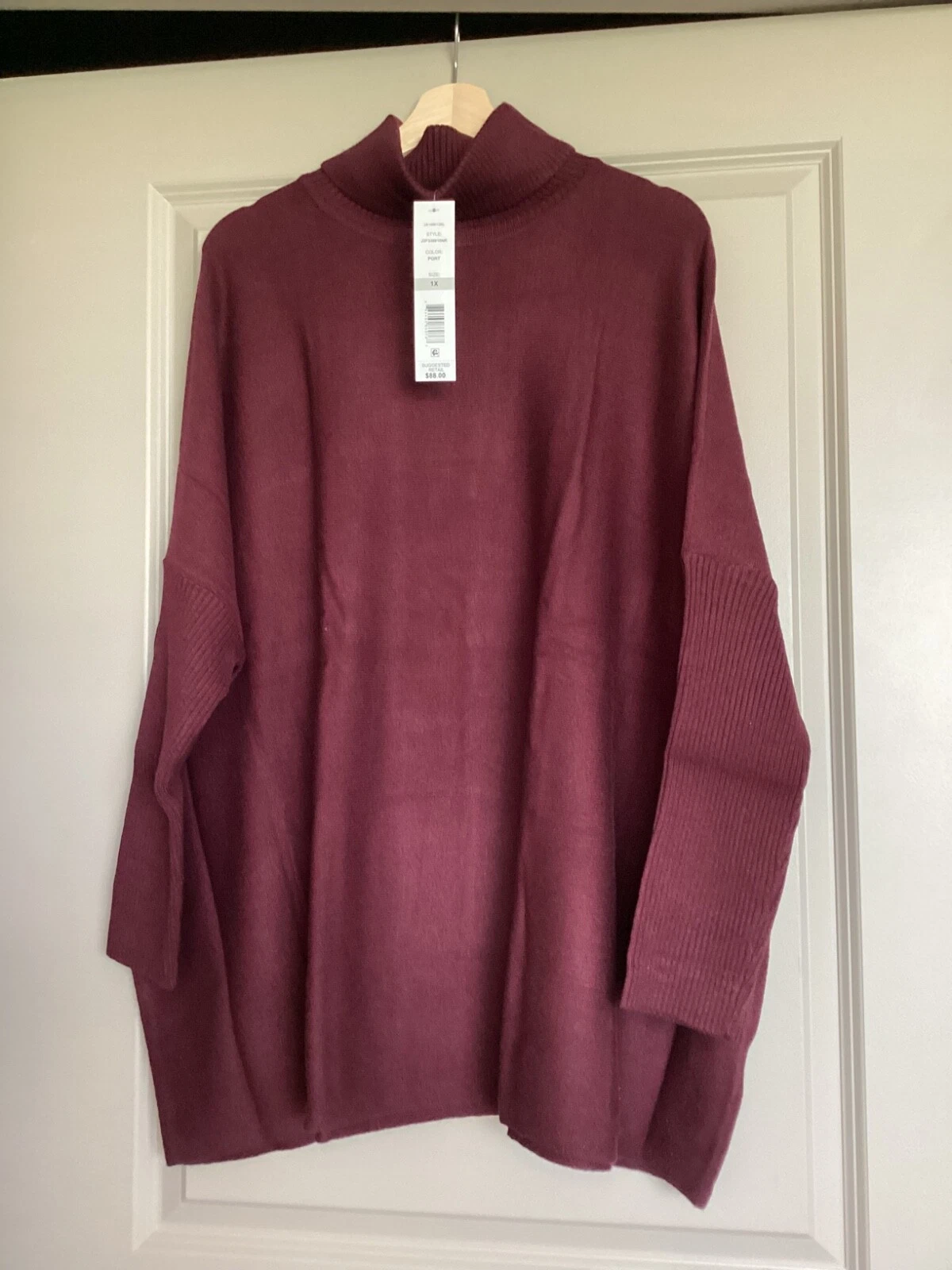 NWT Joseph A Easy Solid Turtleneck Poncho Sweater, size 1X