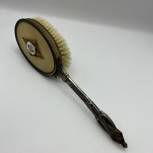 Vintage Vanity Hair Brush Gold Tone Rose Natural Hairs 10” - Picture 8 of 8