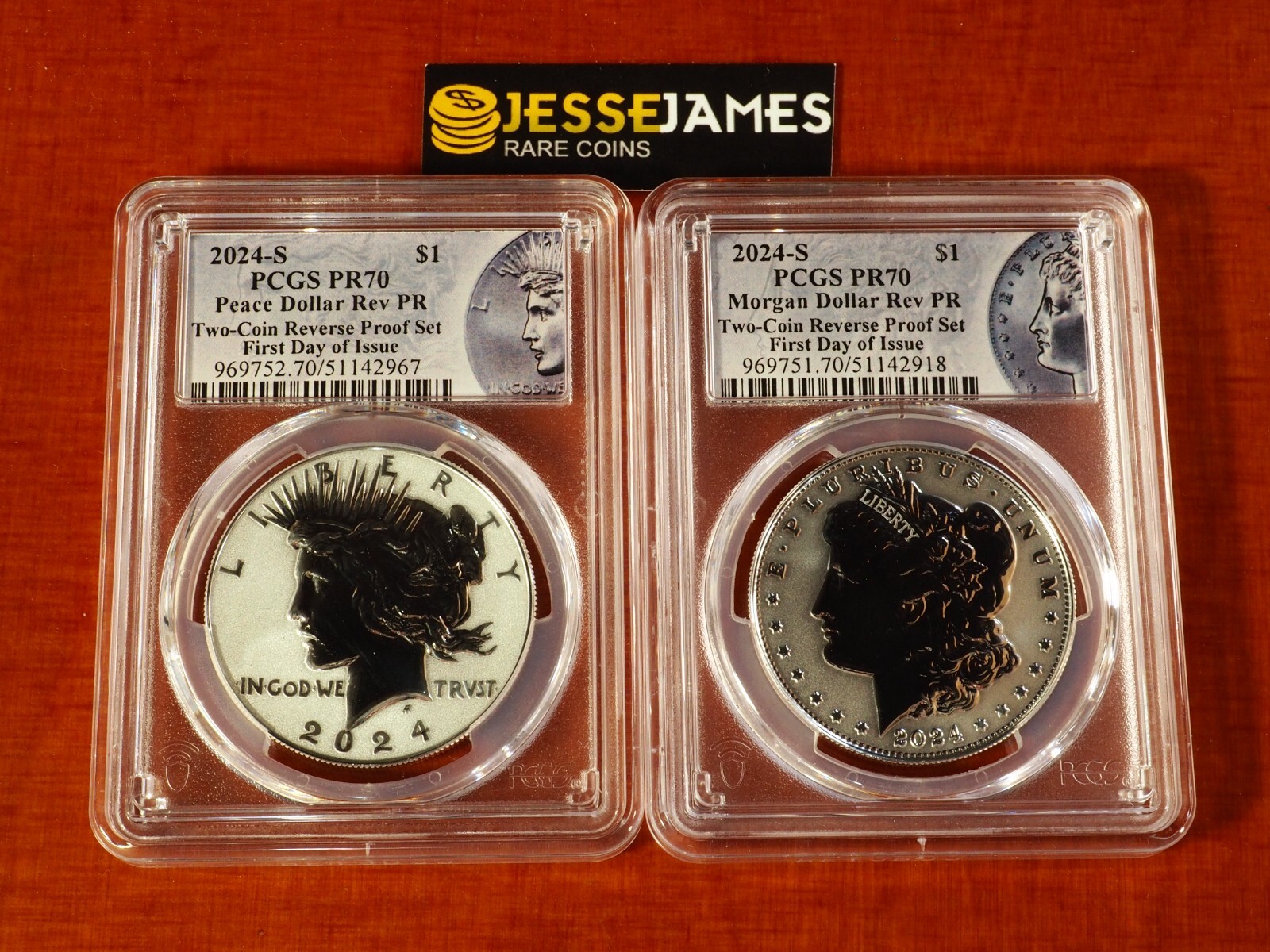 2024 S REVERSE PROOF SILVER PEACE & MORGAN DOLLAR PCGS PR70 FIRST DAY ...