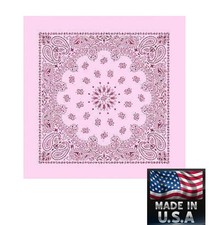  USA Made PINK w/Silver GLITTER Paisley BANDANA BANDANNA Wrap Scarve 22" Cotton