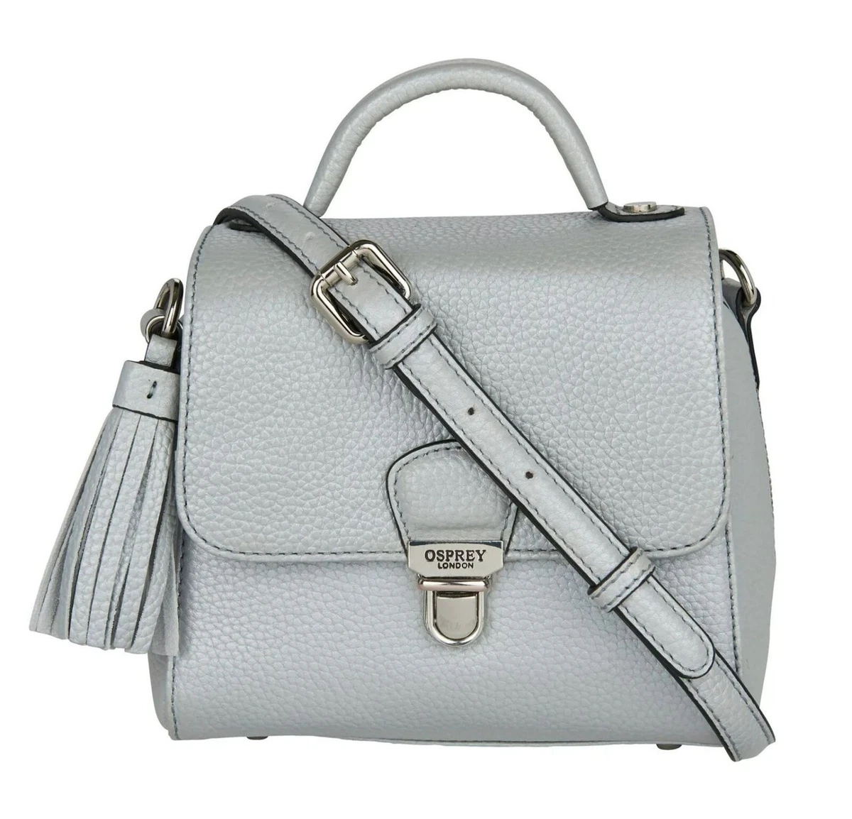 OSPREY LONDON THE MINI PHOEBE LEATHER GRAB BAG HANDBAG SILVER