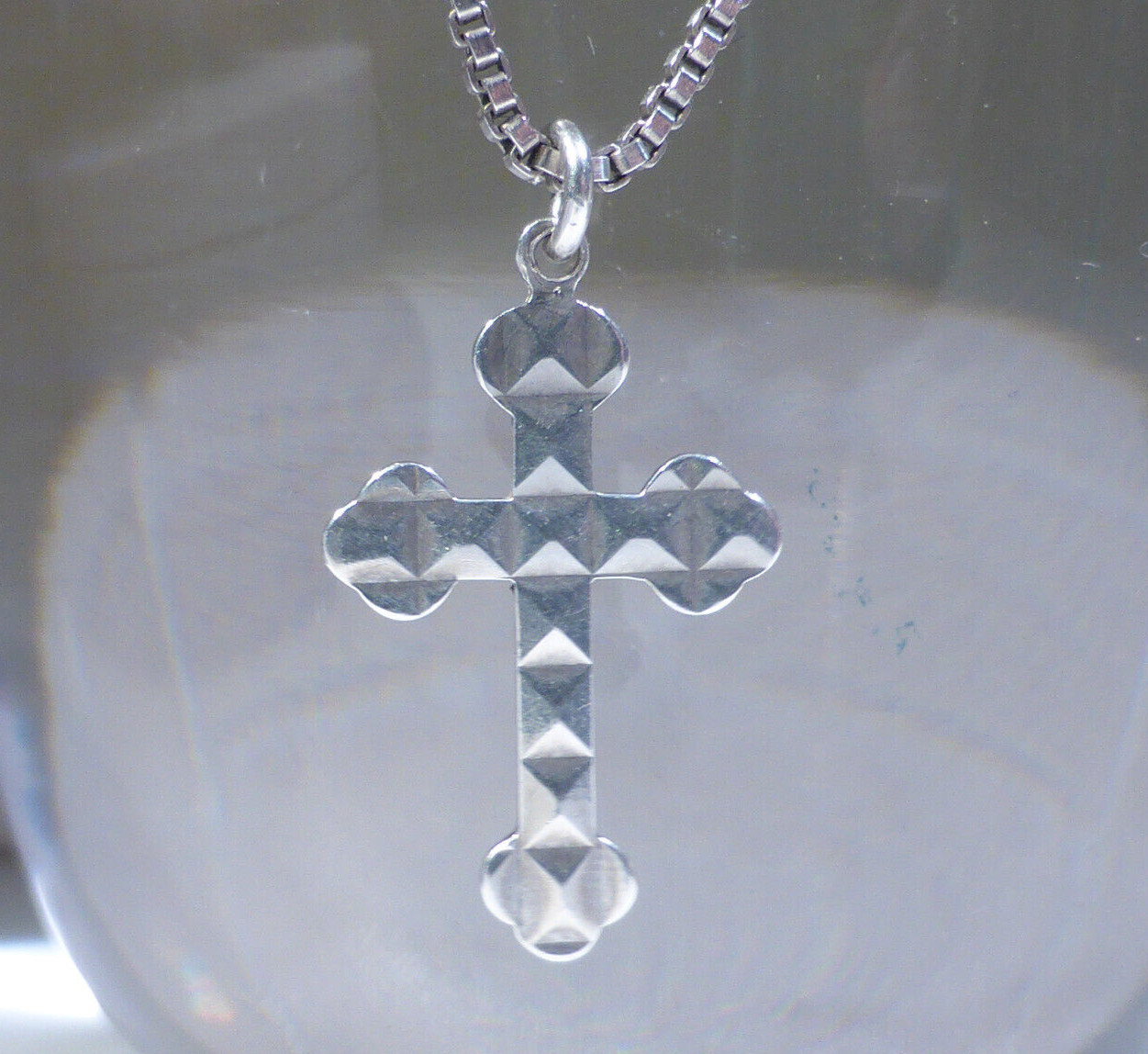 Solid Silver Cross Pendant Necklace Box Chain 39.… - image 2