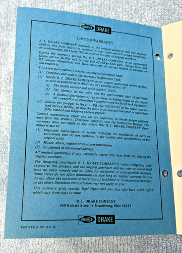 DRAKE MANUAL for Model PS7 Power Supply - Zdjęcie 3 z 4