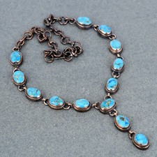 Copper Oval Copper Blue Turquoise Gemstone Electroformed Chain Necklace Jewelry