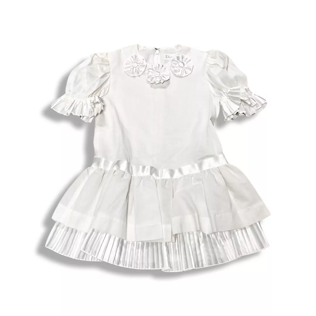 Robe jupe plissée satin blanc motif fleurs enfant Dior junior taille 100A