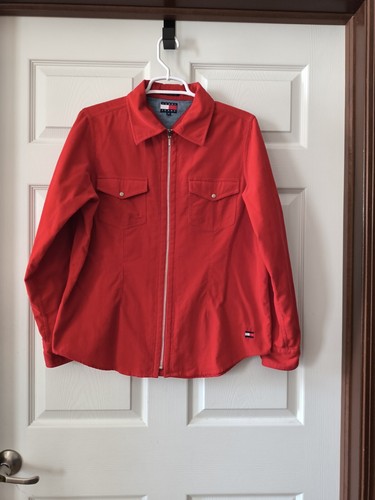 Vintage 90s Y2K Tommy Hilfiger Women's Red Corduroy Zip Shirt Jacket Size 12/L - Picture 3 of 9