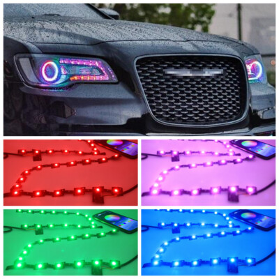 For Chrysler 300C 2011-2021 RGBW LED DRL Board Headlight Apps Bluetooth Control