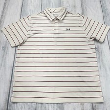 Under Armour Polo Shirt 2XL Loose Heatgear White Stripe Short Sleeve Golf Mens