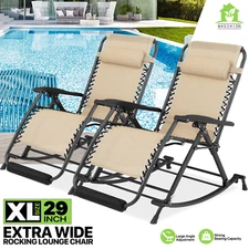 2 PCS Rocking Lounge Chair Outdoor Foldable Lounge Recliner Zero Gravity Chair