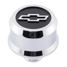 SBC BBC Chevrolet Valve Cover Push In Breather 1.22" CHROME w/ BLACKFIELD EMBLEM