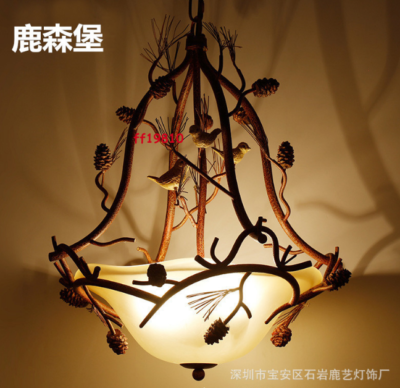 Vintage Resin Bird Pine Chandelier Pendant Creative Cage
