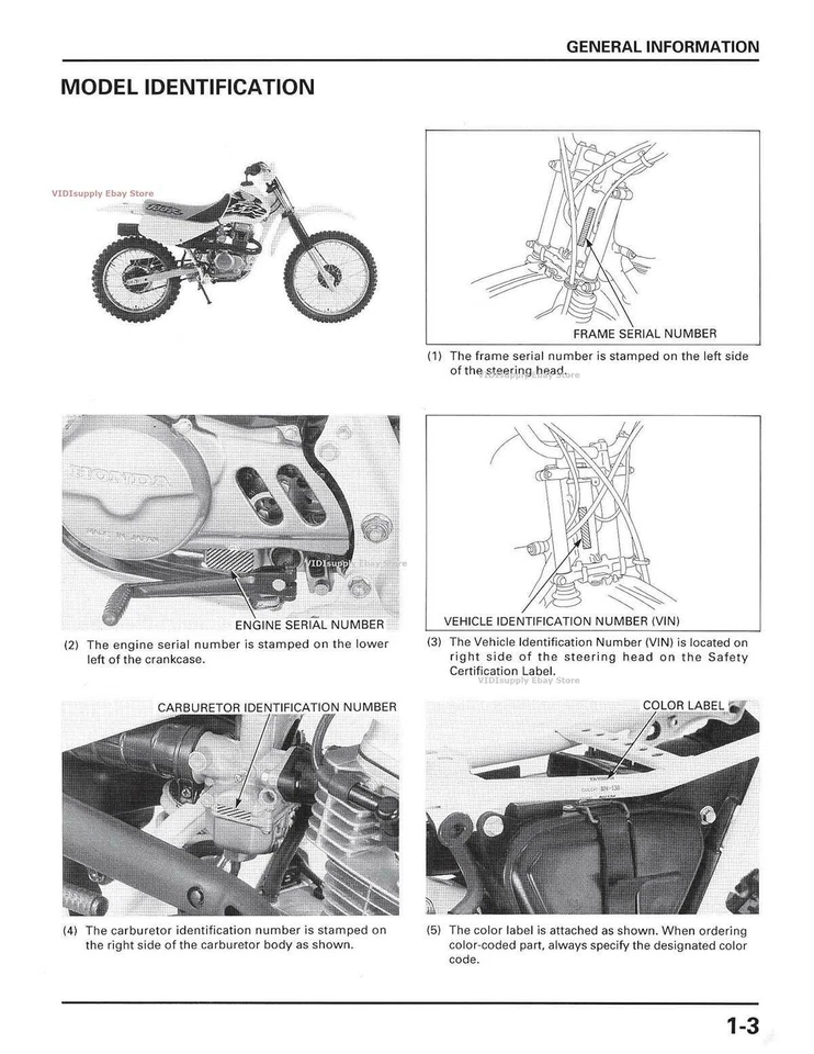 Honda XR80R XR100R 1998 1999 2000 2001 2002 2003 MANUAL DE SERVICIO REPARACIÓN XR 80 100 Foto 3 de 4