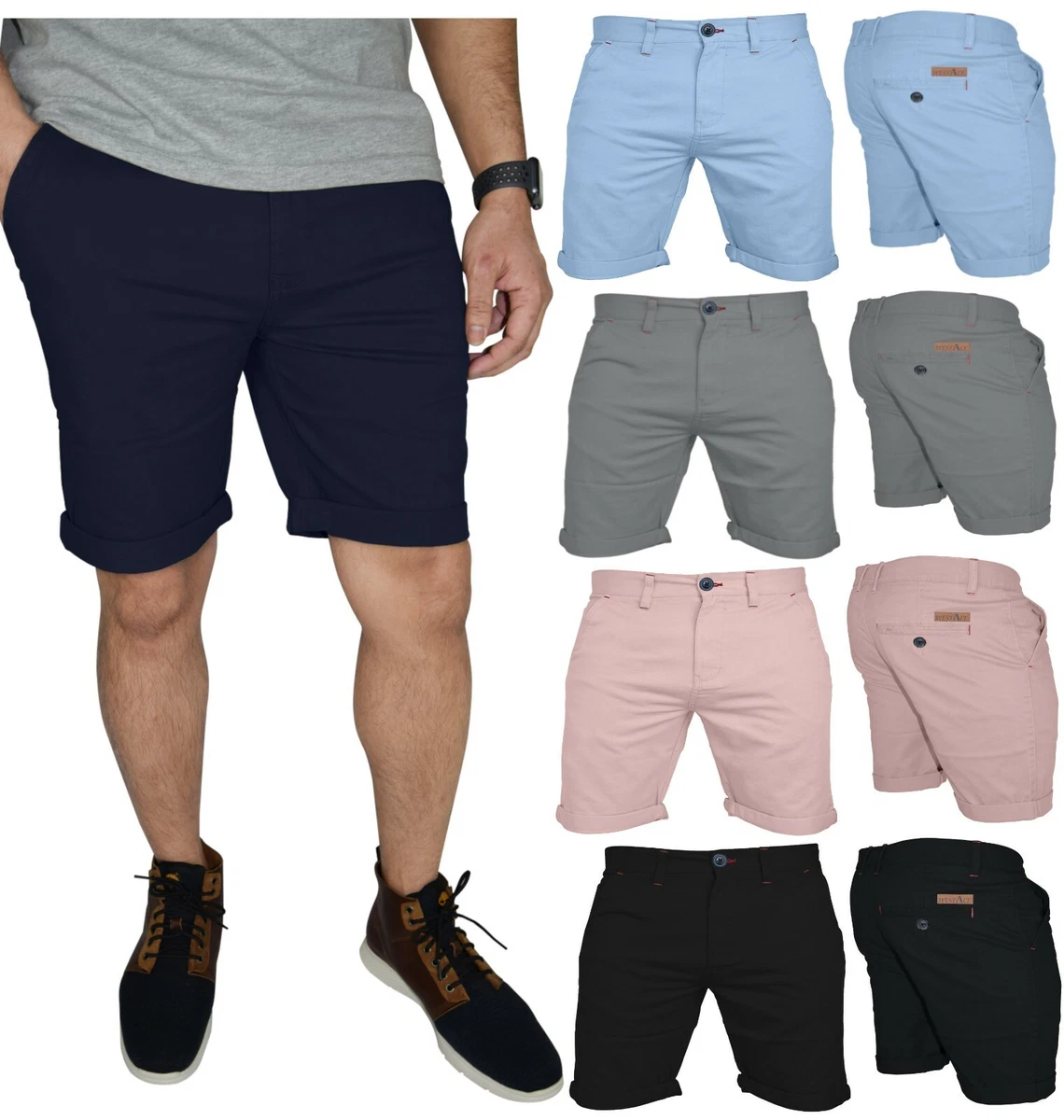 Mens Stretch Chino Shorts Casual Flat Front Slim Fit Spandex Half Pant