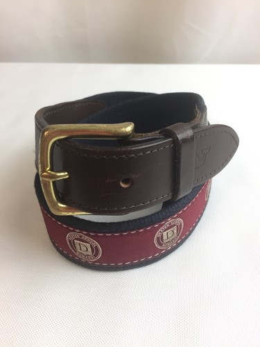 Vineyard Vines Dexter School Kids Club Belt Size 26 USA Made Brass Leather Silk - Picture 1 of 7