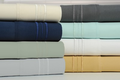 Bamboo 1800 Thread Count 3 Line Embroidered 4 Piece Sheet Set