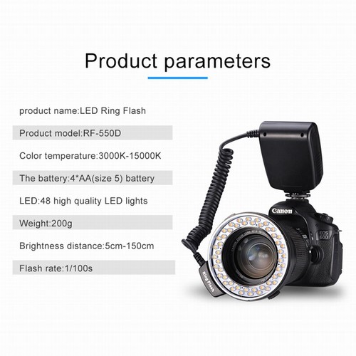 Makro-LED-Ringblitz mit 9 Adapterringe und Blitz Diffusor für Canon Kamera - Bild 6 von 12