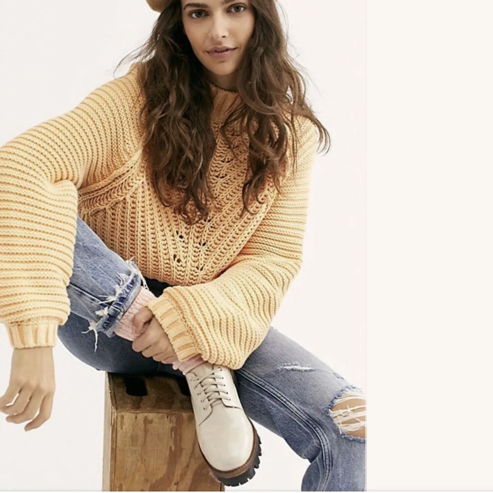 Free People Sweater Sweetheart Chunky Rib Knit Pullover Black