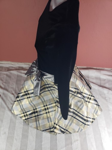 Bonnie Jean Girls Black Velvet Silver Bow Gold Plaid Holiday Dress Size 14 - Picture 7 of 16