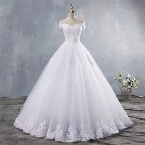IS-NWT Off-Shoulder Lace Ball Gown A-Line and Train Bridal Wedding Dress - Picture 3 of 6