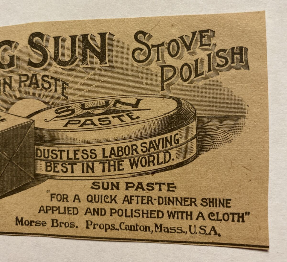 1890s The Rising Sun Stove Polish Morse Bros Canton Massachusetts MA ...