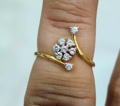 0.25Ct Rond Imitation Diamant 18k Jaune Plaqué Or Bague de Fiançailles - Photo 1/3