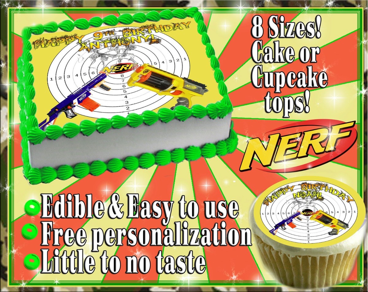 Nerf gun Wars Birthday cake topper Edible picture image sugar
