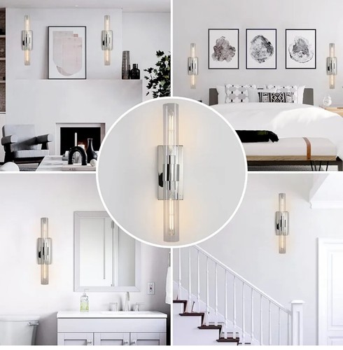 YUYI Modern Nickel Wall Sconces Fixture Set of 2, Bathroom Light Mirror Coating - Picture 3 of 16