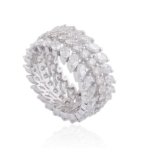 Anillo de boda de eternidad de 6,0 quilates con forma de marquesa cultivado en laboratorio diamante CVD oro blanco de 14 k - Imagen 3 de 7