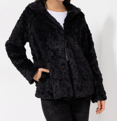MONT CHALET uni Damen-Jacke mit Fellimitat Mikrofaser Hakenverschluss XL