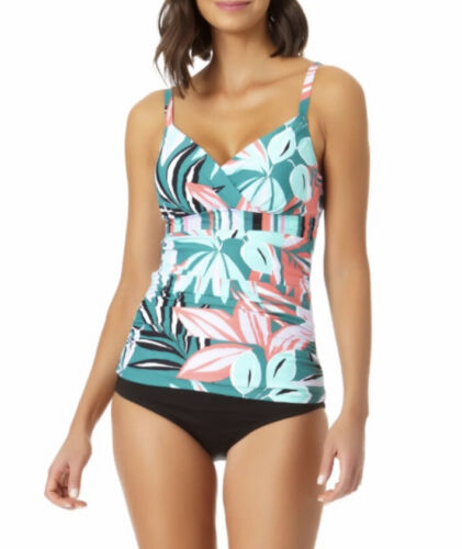 Anne Cole Surplice Hidden Underwire Tankini Swim Top SZ 32DD/34D NWT