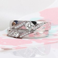 0.1-0.25Ct CZ Matching Couple Engagement Wedding Set Accents Promise Lover Ring