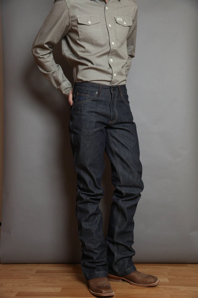 Jeans Kimes Ranch masculino Dillon cru azul 100% algodão bootcut largo - Imagem 2 de 3