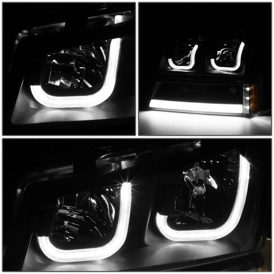 PARA 2003-2007 SILVERADO AVALANCHE J-HALO LED DRL FAROS PARACHOQUES LÁMPARAS NEGRO Foto 3 de 4
