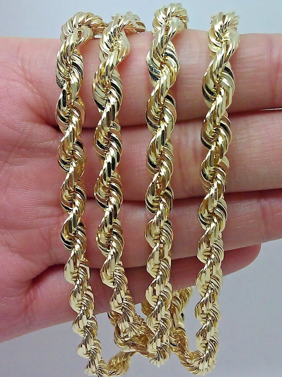 10k Real Gold Rope Chain 6mm THICK Necklace 20 22 24 26 28 Inch Diamond Cut