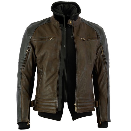 MENS MOTORBIKE MOTORCYCLE CRUISER BIKERS WAXED NUBUCK LEATHER JACKET - Picture 4 of 5