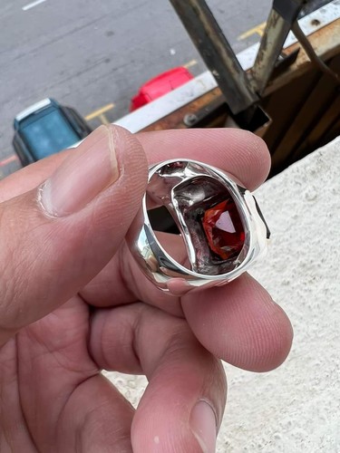 Stunning Natural Garnet Gemstone Solid 18k White Gold Ring for Men's SR3235 - Picture 8 of 8